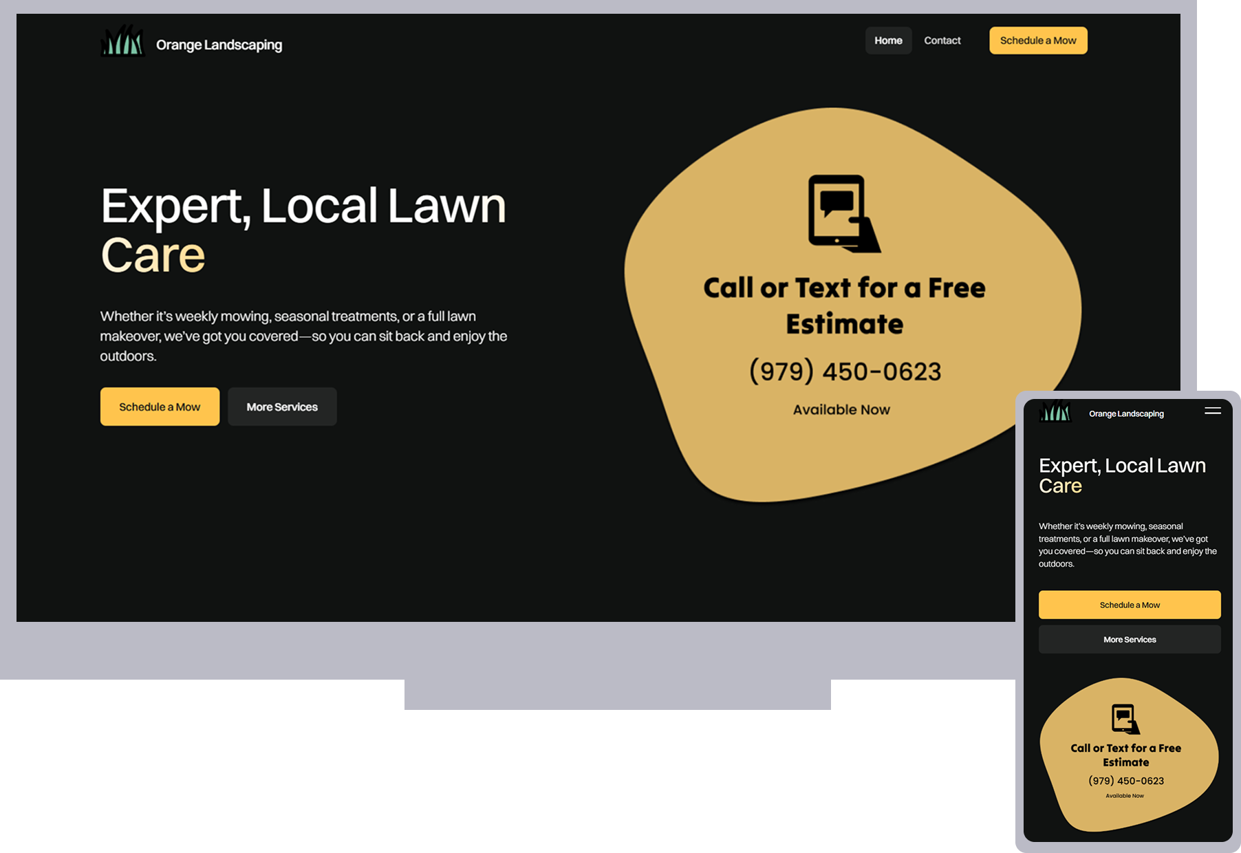 Desktop and Mobile frames showing the currently selected project in preview